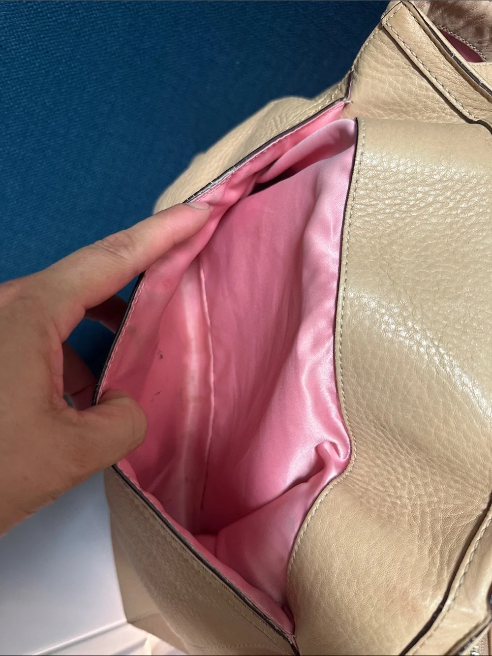 Coach Tan Pebbled Leather Tote with Front Zip Pocket